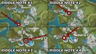 Four Riddle Note locations (Image via HoYoverse)
